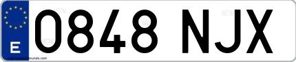 Ejemplo de matrícula española 0848 NJX