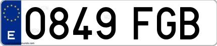 Ejemplo de matrícula española 0849 FGB