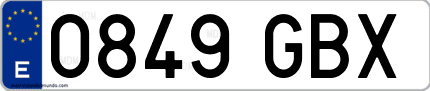 Ejemplo de matrícula de coche ordinaria 0849 GBX