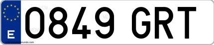 Ejemplo de matrícula española 0849 GRT