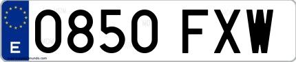 Ejemplo de matrícula española 0850 FXW