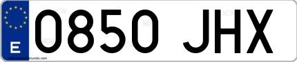 Ejemplo de matrícula española 0850 JHX