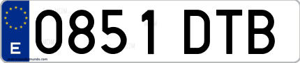 Ejemplo de matrícula de coche ordinaria 0851 DTB