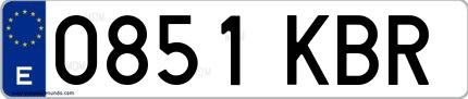 Ejemplo de matrícula española 0851 KBR