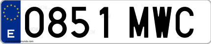 Ejemplo de matrícula de coche ordinaria 0851 MWC