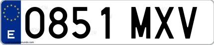 Ejemplo de matrícula española 0851 MXV