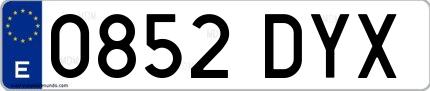 Ejemplo de matrícula española 0852 DYX