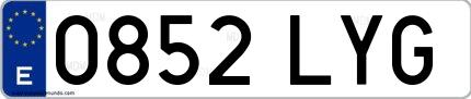 Ejemplo de matrícula española 0852 LYG