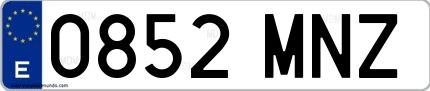 Ejemplo de matrícula española 0852 MNZ