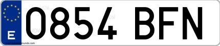 Ejemplo de matrícula española 0854 BFN