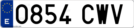 Ejemplo de matrícula de coche ordinaria 0854 CWV