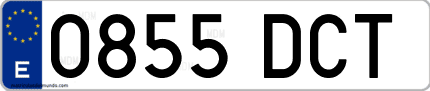 Ejemplo de matrícula de coche ordinaria 0855 DCT