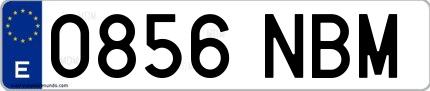 Ejemplo de matrícula española 0856 NBM