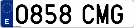 Ejemplo de matrícula de coche ordinaria 0858 CMG