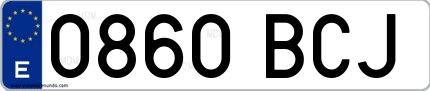 Ejemplo de matrícula española 0860 BCJ