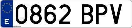 Ejemplo de matrícula española 0862 BPV