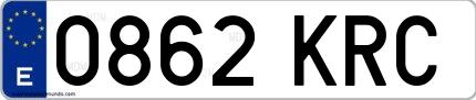 Ejemplo de matrícula española 0862 KRC