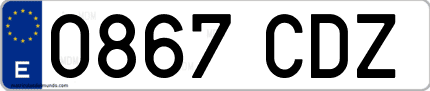 Ejemplo de matrícula de coche ordinaria 0867 CDZ