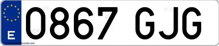 Ejemplo de matrícula española 0867 GJG