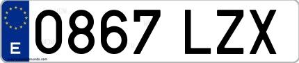 Ejemplo de matrícula española 0867 LZX