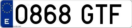 Ejemplo de matrícula española 0868 GTF