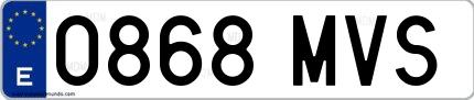 Ejemplo de matrícula española 0868 MVS