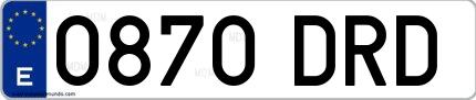 Ejemplo de matrícula española 0870 DRD