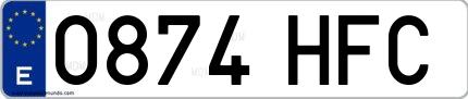 Ejemplo de matrícula española 0874 HFC