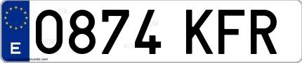 Ejemplo de matrícula española 0874 KFR