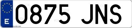 Ejemplo de matrícula española 0875 JNS