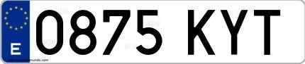 Ejemplo de matrícula española 0875 KYT