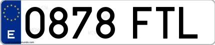 Ejemplo de matrícula española 0878 FTL
