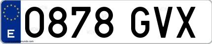 Ejemplo de matrícula española 0878 GVX