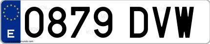 Ejemplo de matrícula española 0879 DVW