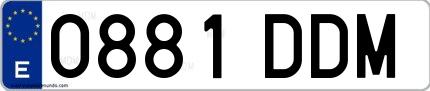 Ejemplo de matrícula española 0881 DDM
