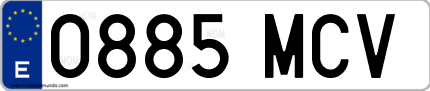 Ejemplo de matrícula de coche ordinaria 0885 MCV