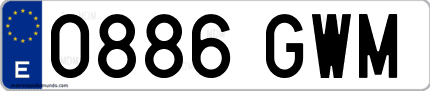 Ejemplo de matrícula de coche ordinaria 0886 GWM