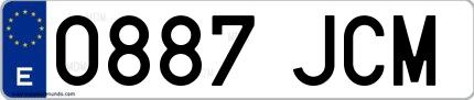 Ejemplo de matrícula española 0887 JCM