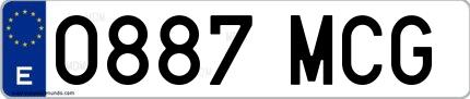 Ejemplo de matrícula española 0887 MCG