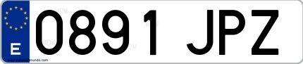 Ejemplo de matrícula española 0891 JPZ