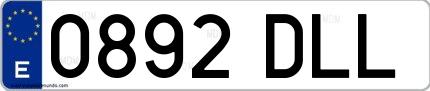 Ejemplo de matrícula española 0892 DLL