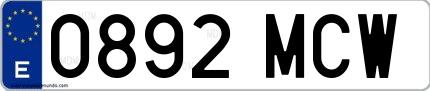 Ejemplo de matrícula española 0892 MCW