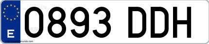 Ejemplo de matrícula española 0893 DDH