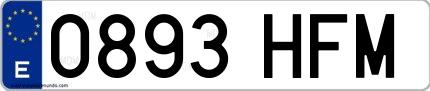 Ejemplo de matrícula española 0893 HFM