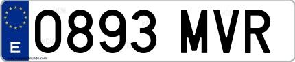 Ejemplo de matrícula española 0893 MVR