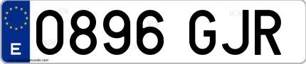 Ejemplo de matrícula española 0896 GJR