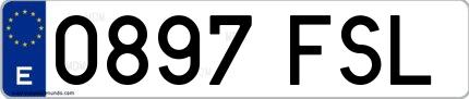 Ejemplo de matrícula española 0897 FSL