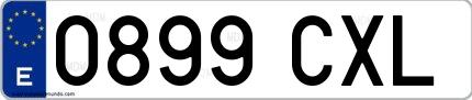 Ejemplo de matrícula española 0899 CXL