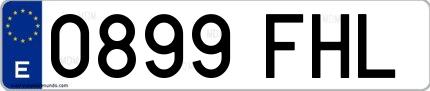 Ejemplo de matrícula española 0899 FHL
