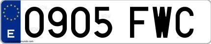 Ejemplo de matrícula española 0905 FWC